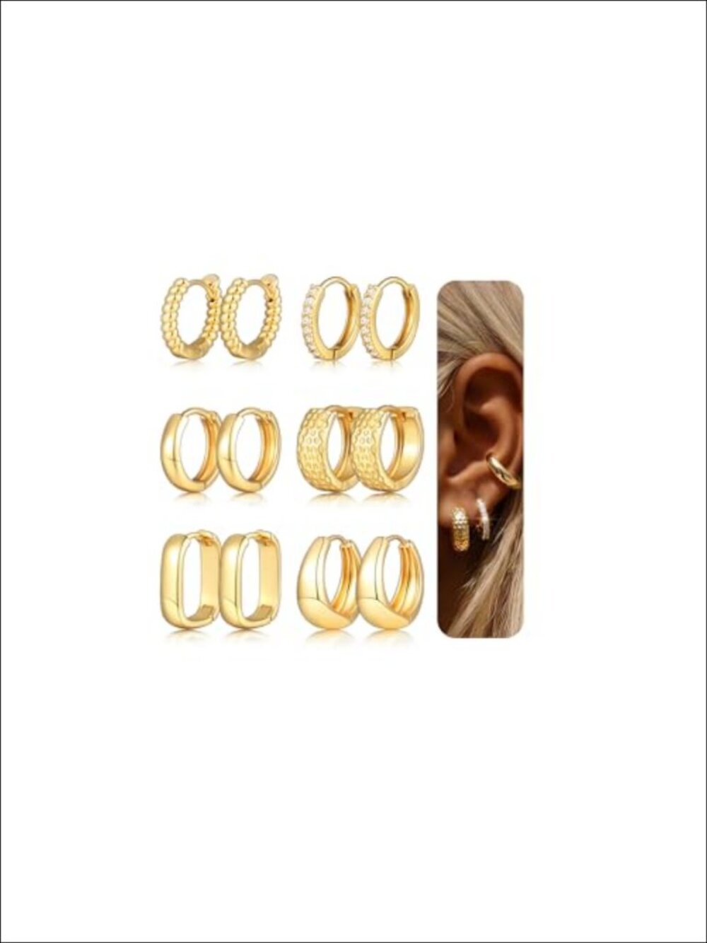 Chunky Gold Hoop Earrings Set for Women 6 Pairs 14K Finish